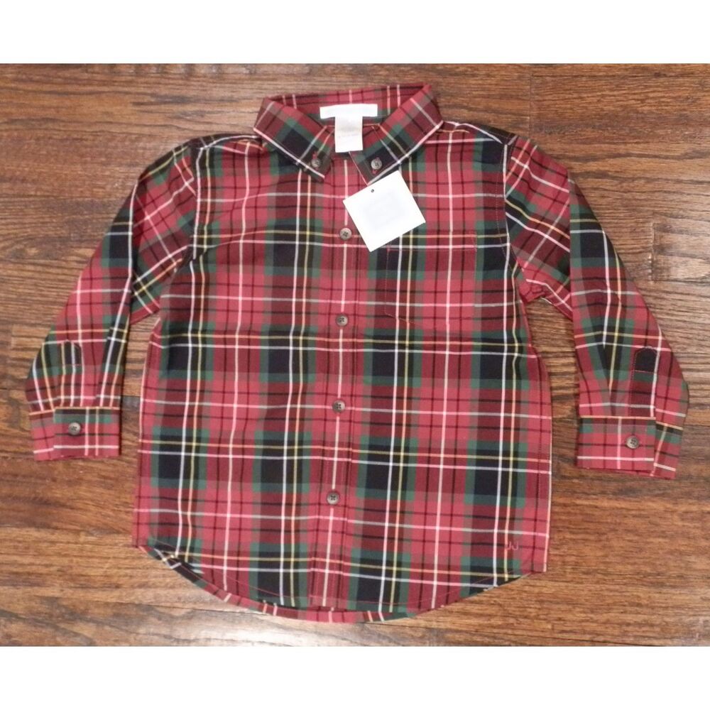 Janie and Jack Red Plaid Button down Shirt Kids Baby Size 18-24 Months NWT